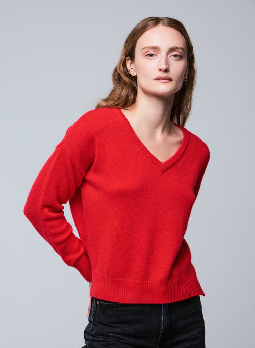 Jersey de cuello alto de manga larga naranja en lana / cachemir - MAJESTIC FILATURES