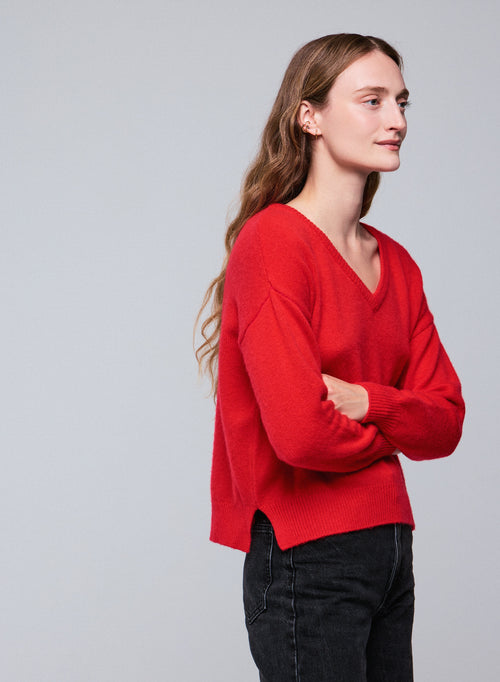 Jersey de cuello alto de manga larga naranja en lana / cachemir - MAJESTIC FILATURES