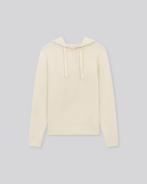 Weißer Kapuzenpullover mit langen Ärmeln aus Alpaka / Polyamid / Elasthan - MAJESTIC FILATURES