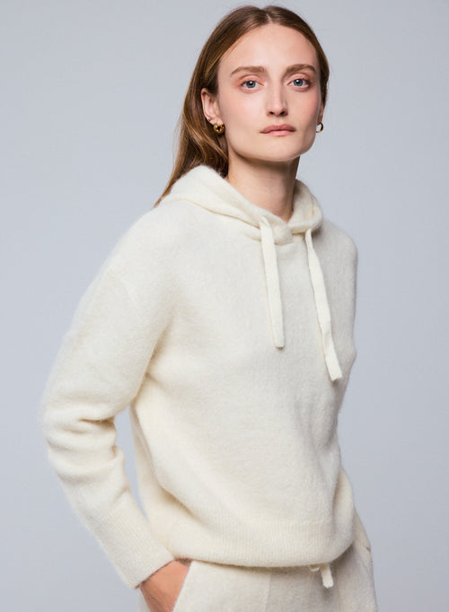 Weißer Kapuzenpullover mit langen Ärmeln aus Alpaka / Polyamid / Elasthan - MAJESTIC FILATURES