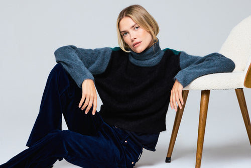 Mehrfarbiger Rollkragenpullover mit langen Ärmeln aus Alpaka / Polyamid / Elasthan - MAJESTIC FILATURES