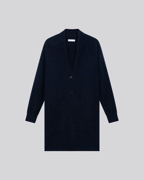 Marineblaue Strickjacke mit langen Ärmeln aus Wolle / Fuchs / Polyamid - MAJESTIC FILATURES
