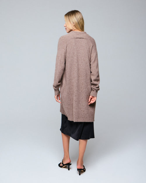 Beige cardigan with long sleeve shawl collar in wool / fox / polyamide - MAJESTIC FILATURES