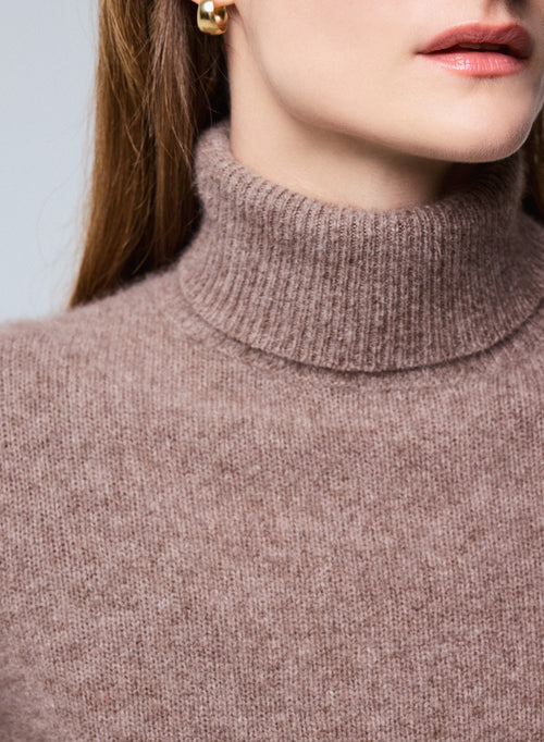 Beige Turtleneck Sweater Long Sleeves in Wool / Fox / Polyamide - MAJESTIC FILATURES