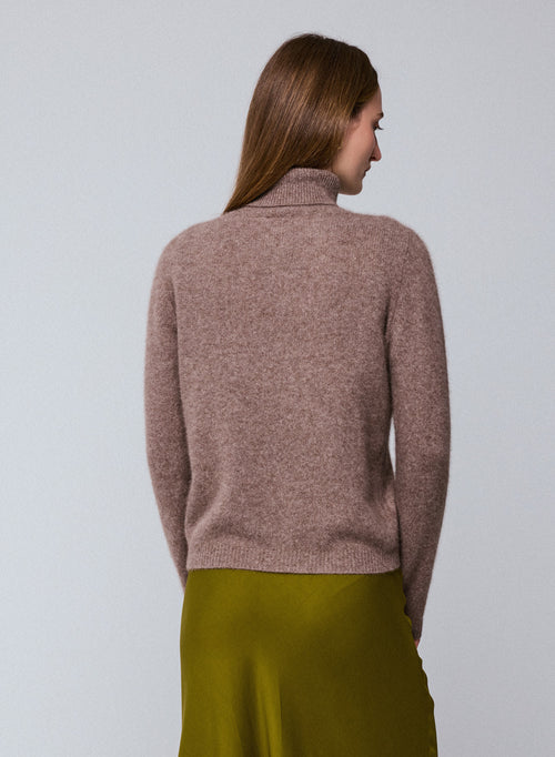 Beige Turtleneck Sweater Long Sleeves in Wool / Fox / Polyamide - MAJESTIC FILATURES