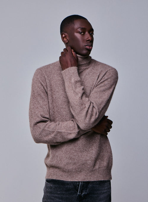 Beige Rollkragenpullover mit langen Ärmeln aus Wolle / Fuchs / Polyamid - MAJESTIC FILATURES