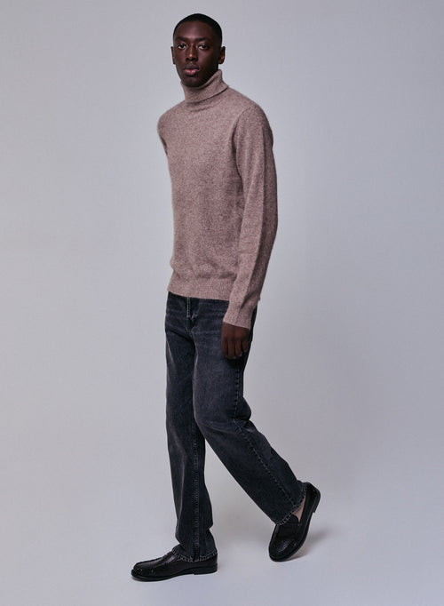 Beige Rollkragenpullover mit langen Ärmeln aus Wolle / Fuchs / Polyamid - MAJESTIC FILATURES