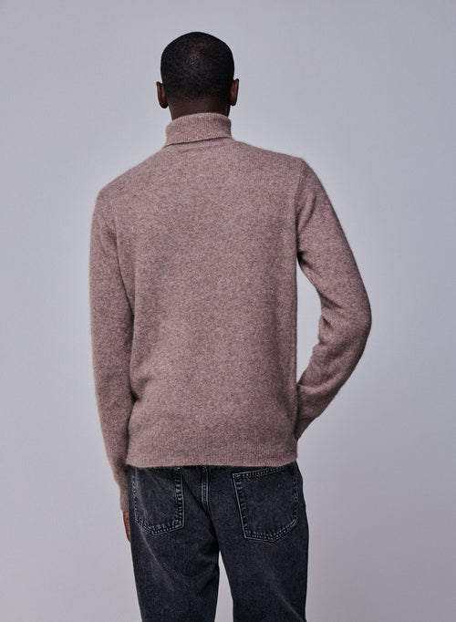 Beige Rollkragenpullover mit langen Ärmeln aus Wolle / Fuchs / Polyamid - MAJESTIC FILATURES