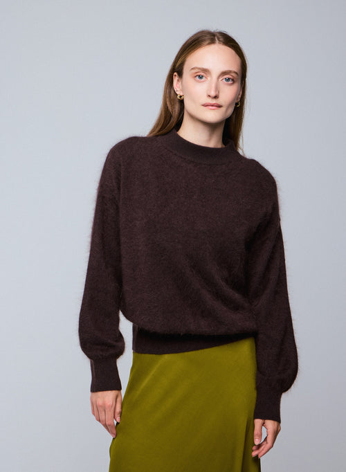 Brown round-neck sweater with long sleeves in wool / cashmere - MAJESTIC FILATURES
