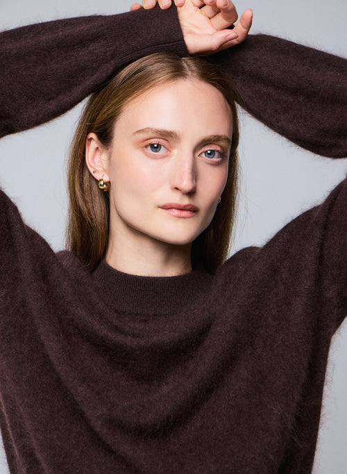 Brown round-neck sweater with long sleeves in wool / cashmere - MAJESTIC FILATURES