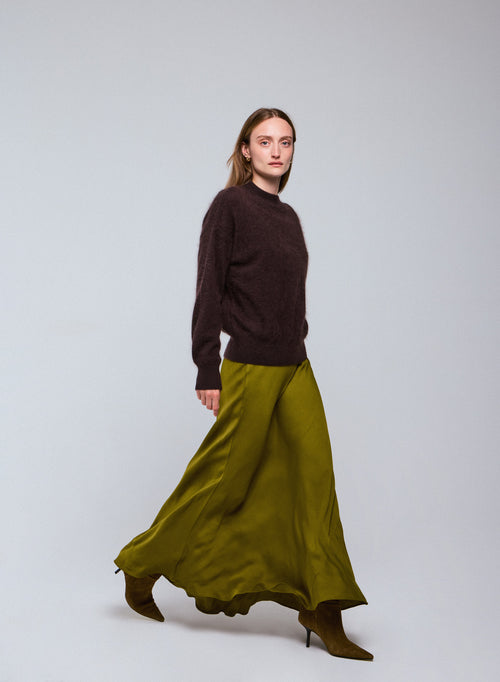 Brown round-neck sweater with long sleeves in wool / cashmere - MAJESTIC FILATURES