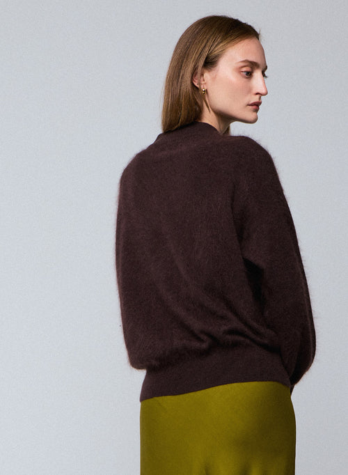 Brown round-neck sweater with long sleeves in wool / cashmere - MAJESTIC FILATURES