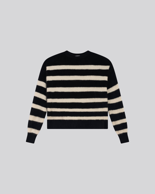 Jersey Negro / Beige Cuello Redondo Mangas Largas en Lana / Zorro / Poliamida - MAJESTIC FILATURES