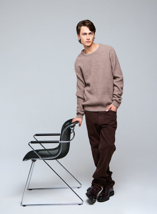 Pull Beige Col Rond Manches Longues en Laine / Fox / Polyamide - MAJESTIC FILATURES