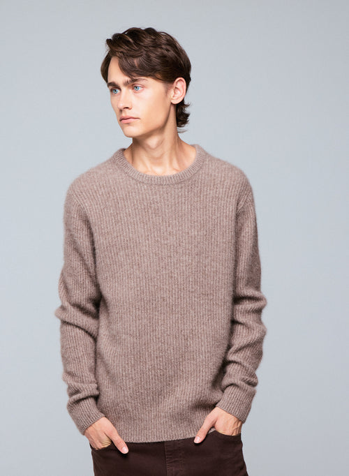 Jersey beige de cuello redondo y manga larga de lana / Fox / Poliamida - MAJESTIC FILATURES