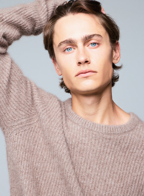 Pull Beige Col Rond Manches Longues en Laine / Fox / Polyamide - MAJESTIC FILATURES