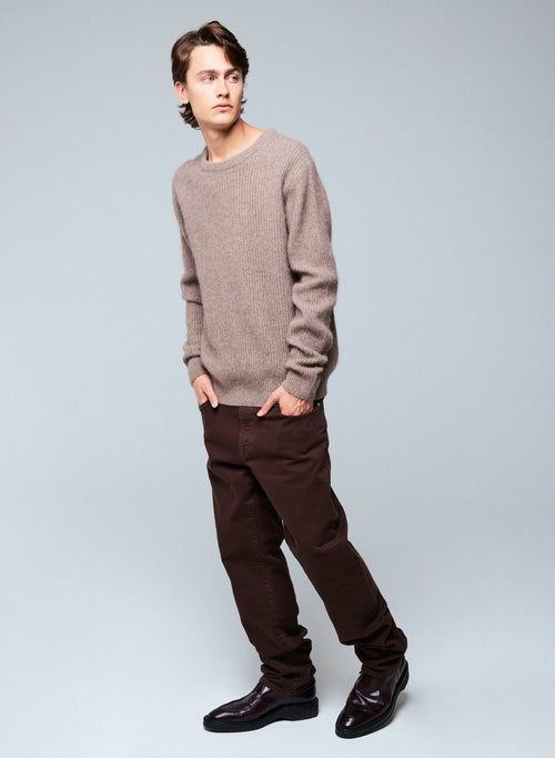 Jersey beige de cuello redondo y manga larga de lana / Fox / Poliamida - MAJESTIC FILATURES