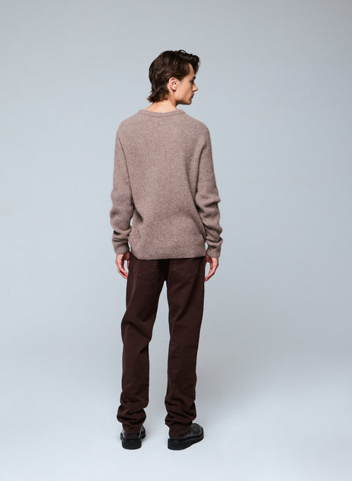 Jersey beige de cuello redondo y manga larga de lana / Fox / Poliamida - MAJESTIC FILATURES
