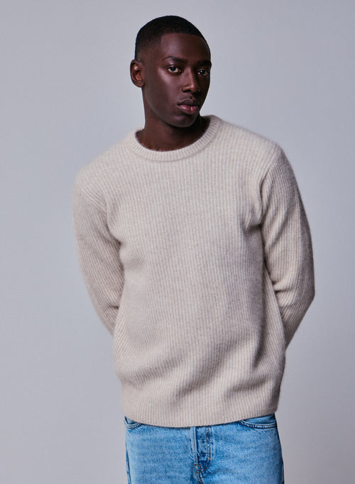 Beigefarbener Pullover mit Rundhalsausschnitt und langen Ärmeln aus Wolle / Fuchs / Polyamid - MAJESTIC FILATURES