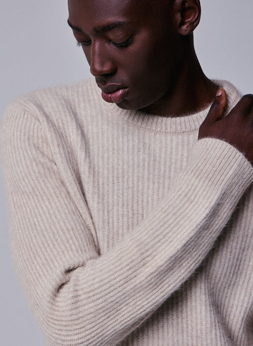 Beigefarbener Pullover mit Rundhalsausschnitt und langen Ärmeln aus Wolle / Fuchs / Polyamid - MAJESTIC FILATURES