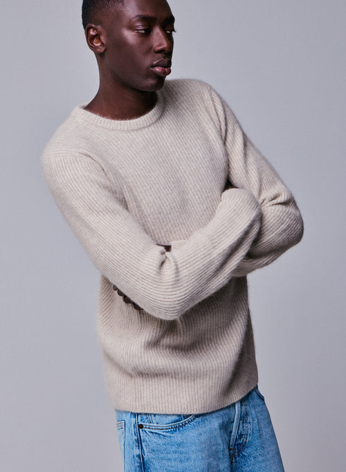 Beigefarbener Pullover mit Rundhalsausschnitt und langen Ärmeln aus Wolle / Fuchs / Polyamid - MAJESTIC FILATURES