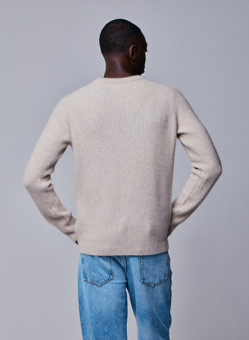 Beigefarbener Pullover mit Rundhalsausschnitt und langen Ärmeln aus Wolle / Fuchs / Polyamid - MAJESTIC FILATURES