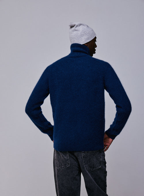 Navy turtleneck sweater with long sleeves in wool / Fox / Polyamide - MAJESTIC FILATURES