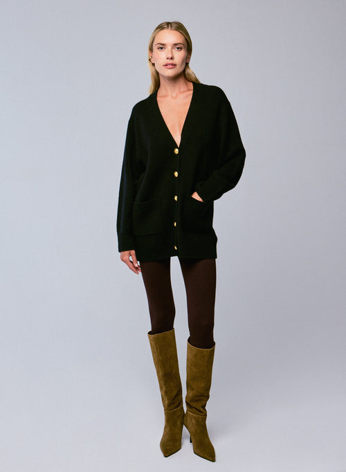 Black V-neck sweater with long sleeves in wool / cashmere - MAJESTIC FILATURES