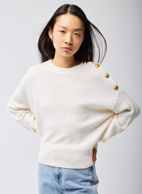 White Pull Round Neck Long Sleeves in Wool Cashmere - MAJESTIC FILATURES