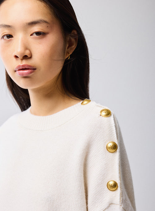 White Pull Round Neck Long Sleeves in Wool Cashmere - MAJESTIC FILATURES