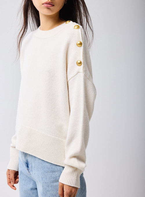White Pull Round Neck Long Sleeves in Wool Cashmere - MAJESTIC FILATURES