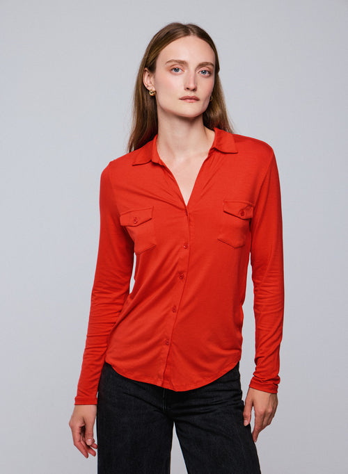 Orange Hemd Langarm Hemd aus Viskose / Elasthan - MAJESTIC FILATURES