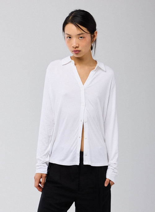 Weißes Langarmshirt aus Viskose und Elasthan - MAJESTIC FILATURES