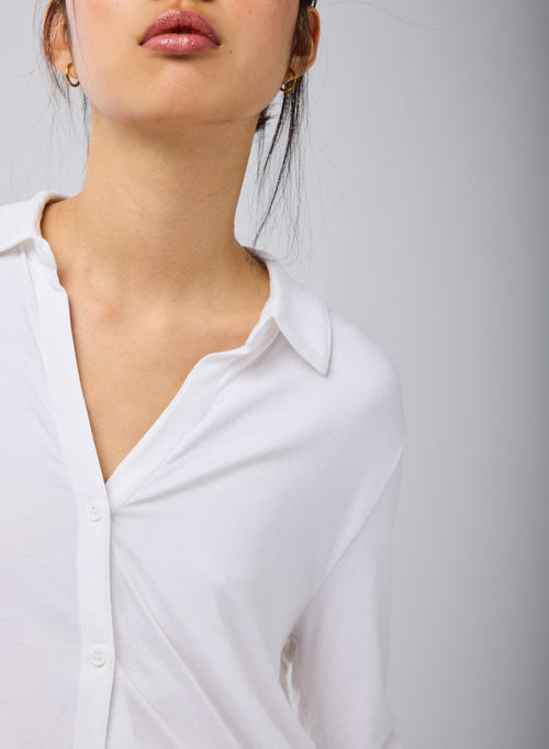 Weißes Langarmshirt aus Viskose und Elasthan - MAJESTIC FILATURES