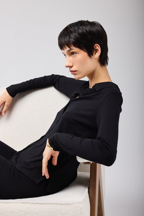 Black Long Sleeve Shirt in Viscose and Elastane - MAJESTIC FILATURES