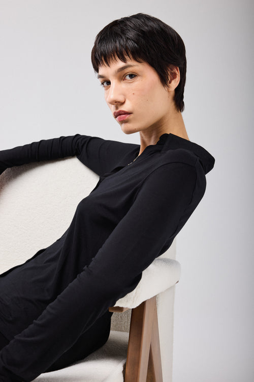 Black Long Sleeve Shirt in Viscose and Elastane - MAJESTIC FILATURES