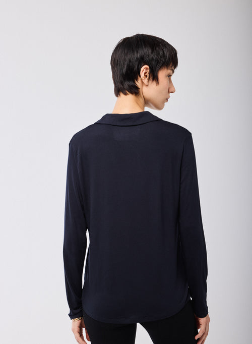 Marineblaues Langarmshirt aus Viskose und Elasthan - MAJESTIC FILATURES