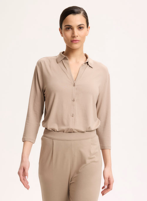 Hemd Beige 3/4-Ärmel - MAJESTIC FILATURES