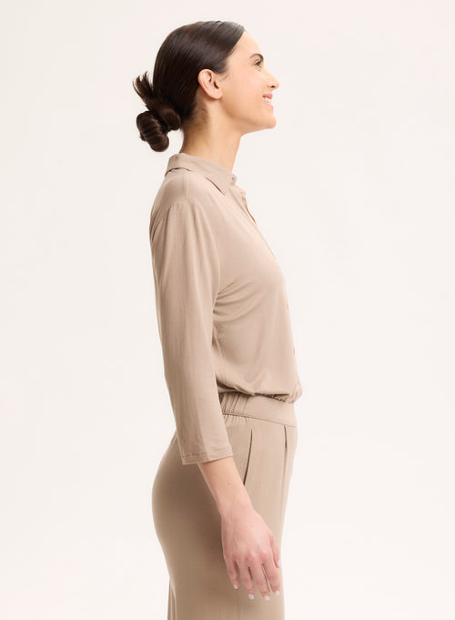 Hemd Beige 3/4-Ärmel - MAJESTIC FILATURES