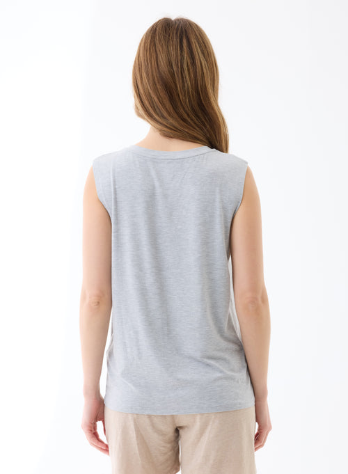 Débardeur Gris chiné clair Col Rond en Viscose / Élasthanne - MAJESTIC FILATURES