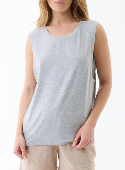 Débardeur Gris chiné clair Col Rond en Viscose / Élasthanne - MAJESTIC FILATURES