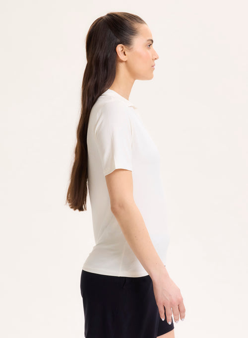 Weißes Poloshirt mit kurzen Ärmeln Polokragen aus Viskose / Elasthan - MAJESTIC FILATURES