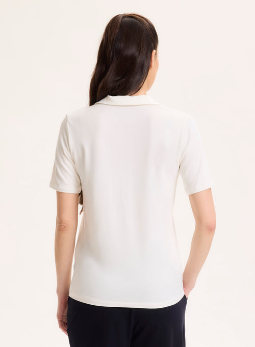 Weißes Poloshirt mit kurzen Ärmeln Polokragen aus Viskose / Elasthan - MAJESTIC FILATURES