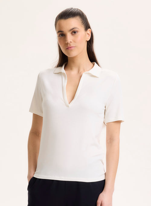 Weißes Poloshirt mit kurzen Ärmeln Polokragen aus Viskose / Elasthan - MAJESTIC FILATURES