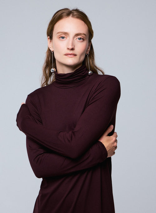 Lila Viskose / Elasthan Langärmeliges Rollkragenkleid - MAJESTIC FILATURES