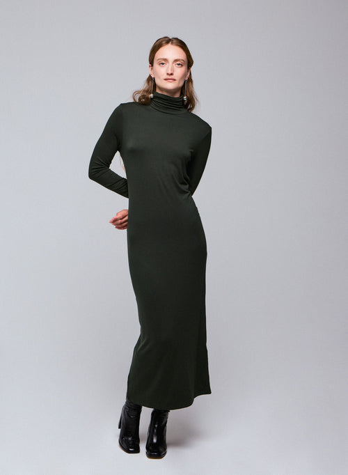 Grünes Rollkragenkleid mit langen Ärmeln aus Viskose / Elasthan - MAJESTIC FILATURES