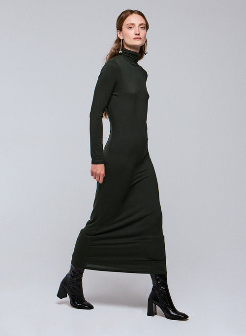 Grünes Rollkragenkleid mit langen Ärmeln aus Viskose / Elasthan - MAJESTIC FILATURES