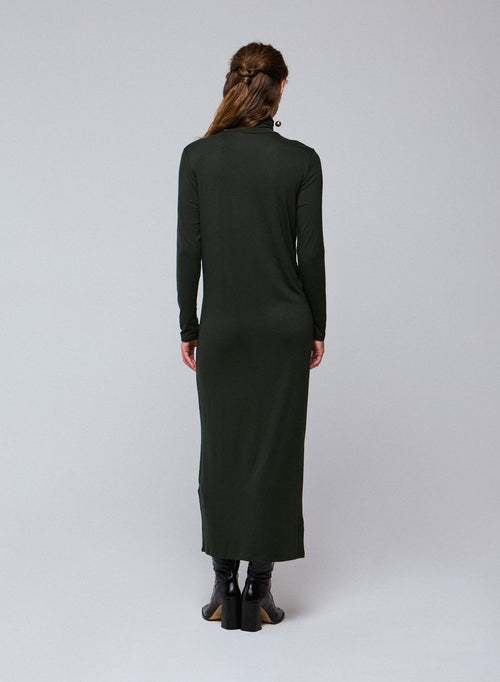 Grünes Rollkragenkleid mit langen Ärmeln aus Viskose / Elasthan - MAJESTIC FILATURES