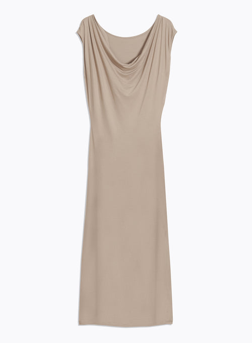 Beigefarbenes ärmelloses Kleid mit Wasserfallkragen aus Viskose - MAJESTIC FILATURES