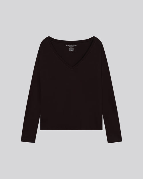 T-shirt Aubergine Col V Manches Longues en Viscose / Elasthanne - MAJESTIC FILATURES